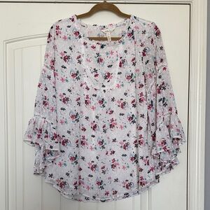 Matilda Jane White Floral Ruffle-Sleeve Blouse
